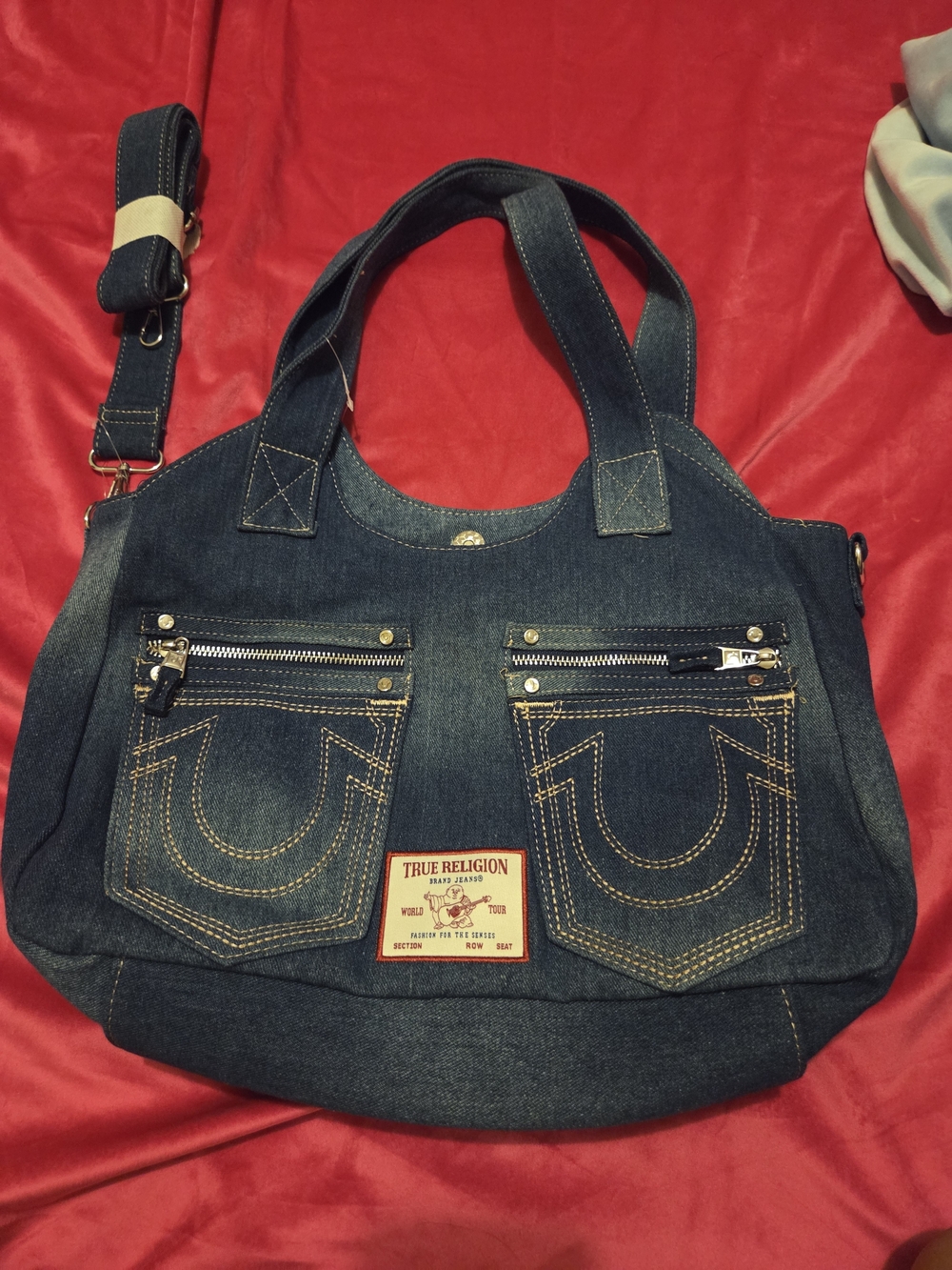 True Religion Indigo Denim Tote with Dual Zip Pockets